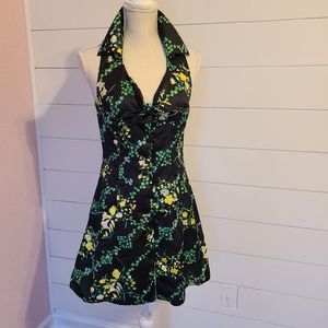 Retro pinup black dress with flowers